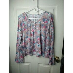 Hurley Size L Pink Floral Long Sleeve Cropped Top